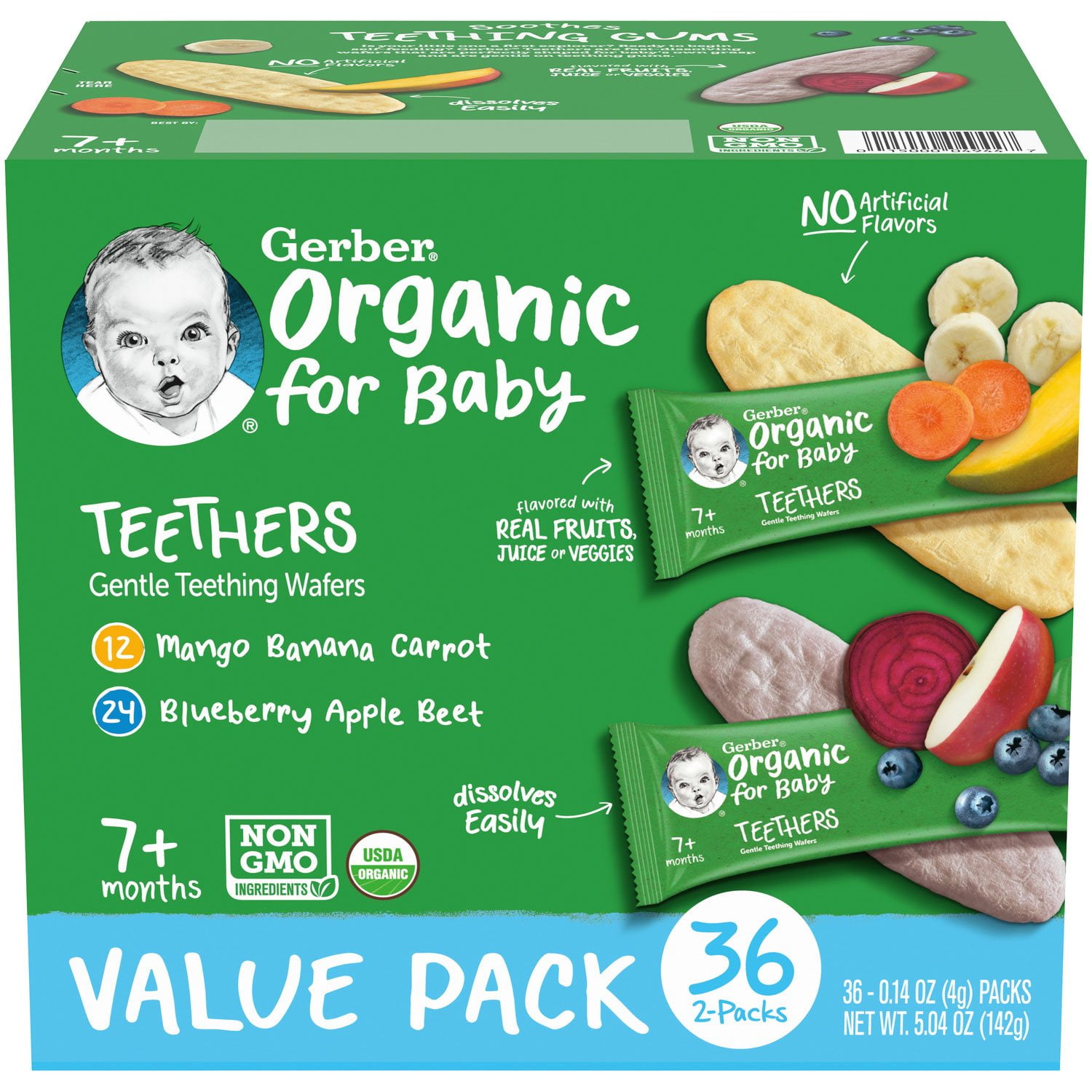 Gerber Organic Teething Wafers Variety Pack, 36 ct.